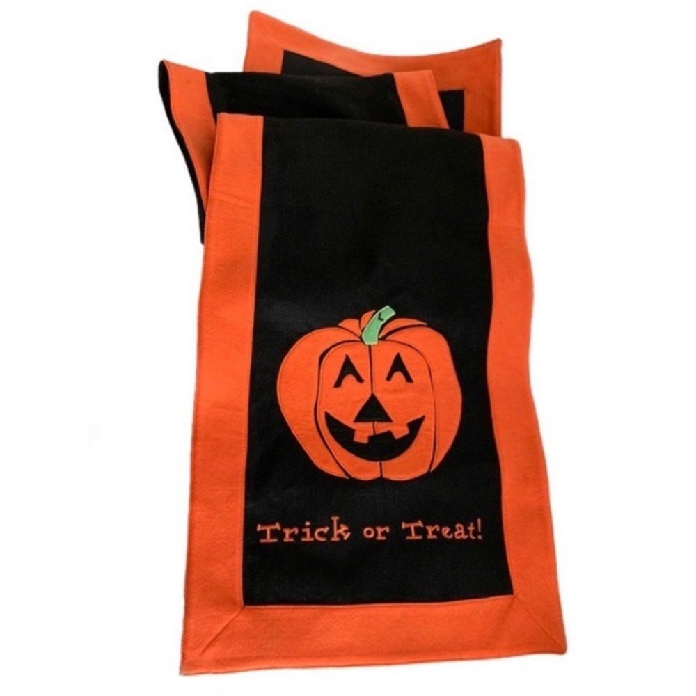 Pottery Barn Black and Orange Halloween Pumpkin Trick or Treat Table Runner